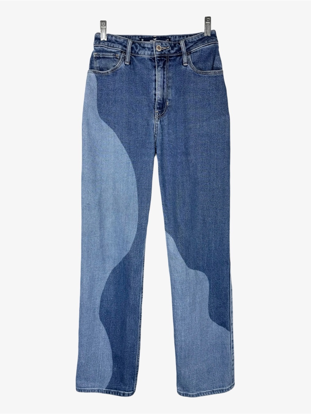 Hollister Ultra High Rise Dad Jeans 1R Two-Tone Blue Wave Straight-Leg 25 Waist
